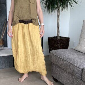 Unique 100% Linen Skirt (Harem Style), OS, yellow-mustard